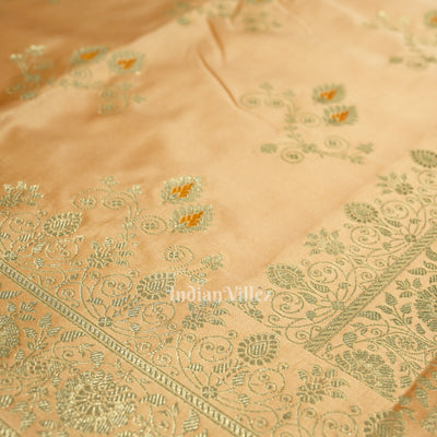 Beige Soft Pure Mashru Satin Silk Banarasi Saree