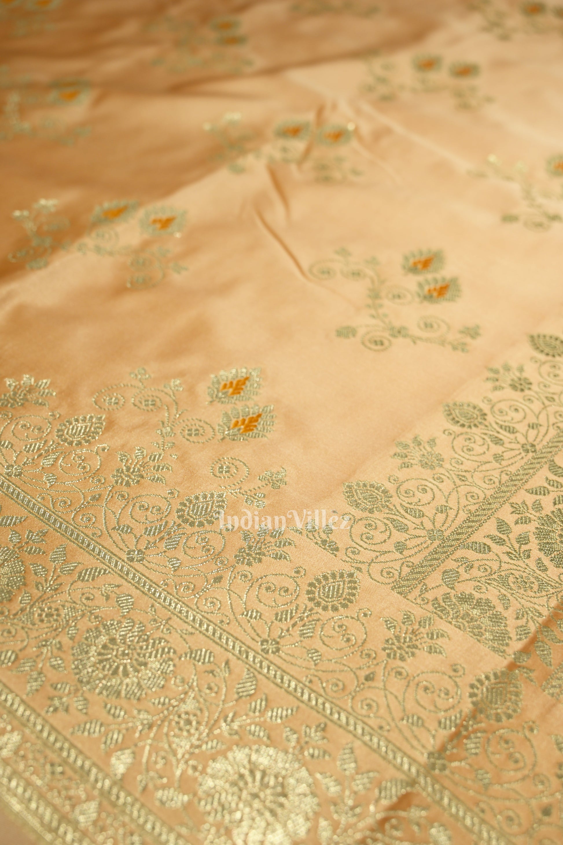 Beige Soft Pure Mashru Satin Silk Banarasi Saree