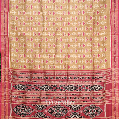 Golden Pink Tribal Art Odisha Ikat Khandua Silk Saree