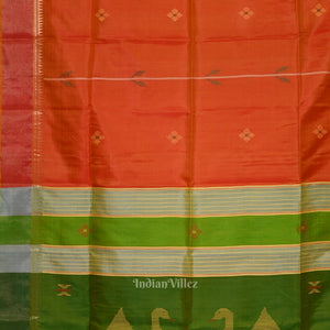 Orange Green Pure Bishnupuri Silk Saree