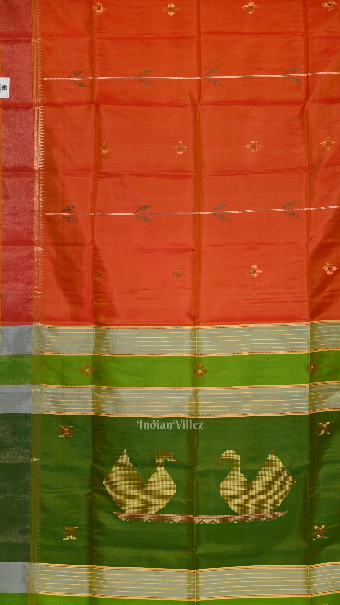 Orange Green Pure Bishnupuri Silk Saree