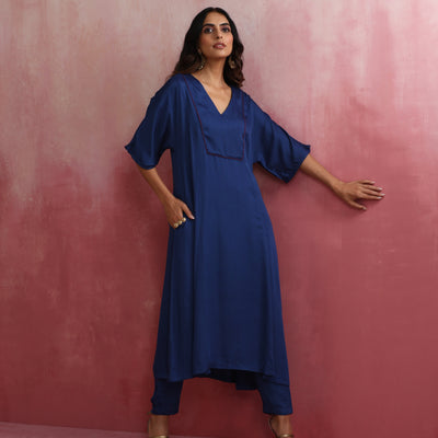 trueBrowns Blue Modal Kimono sleeve Kurta set