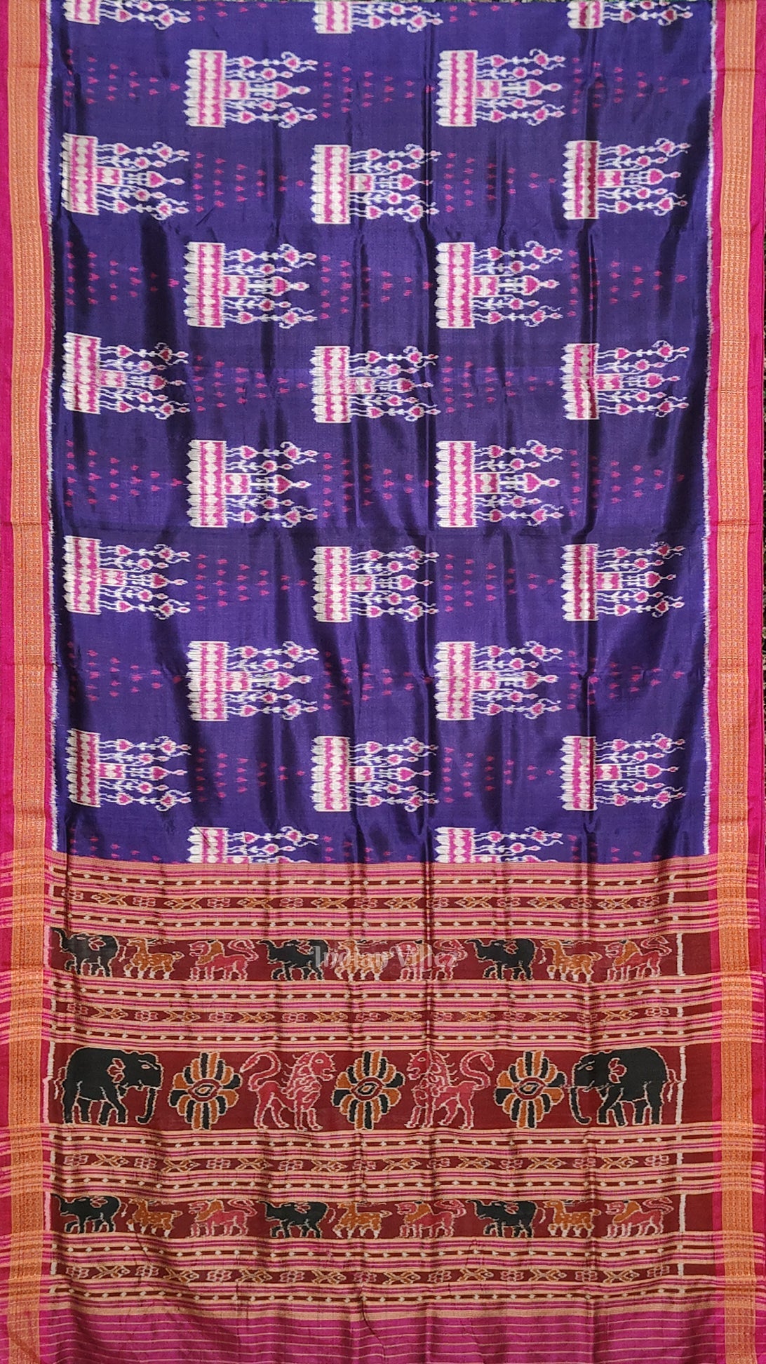 Blue Tribal Jhoti Theme Odisha Ikat Khandua Silk Saree