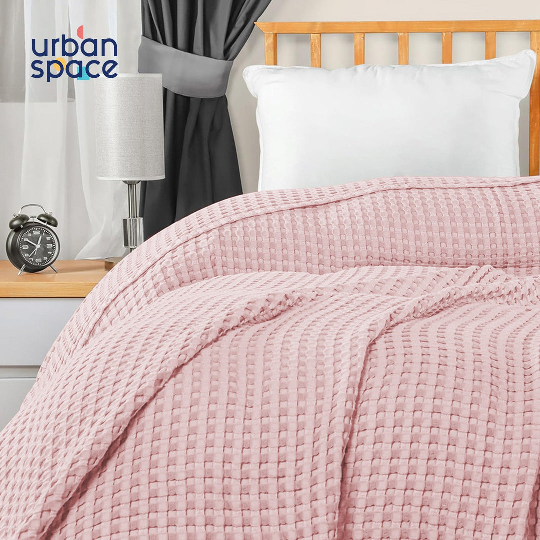 100% Cotton Waffle Weave Blanket / Cotton Dohar for Bedroom - Blush Pink