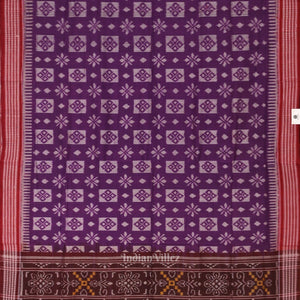Violet Maroon Pasapali Odisha Sambalpuri Pure Cotton Ikat Saree