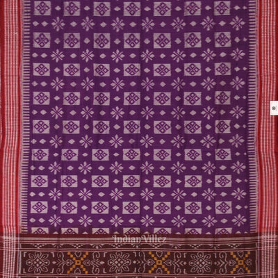 Violet Maroon Pasapali Odisha Sambalpuri Pure Cotton Ikat Saree