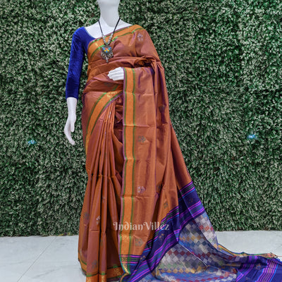 Fire Flame With Blue Pure Bishnupuri Silk Saree