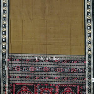 Dark Olive Green Sambalpuri Ikat Bomkai Silk Saree With Pasapali Border