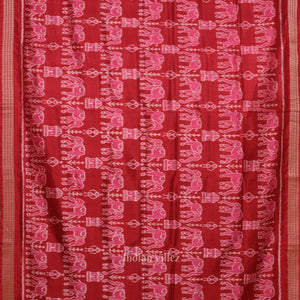 Maroon Red Tribal Theme Odisha Ikat  Khandua Silk Saree