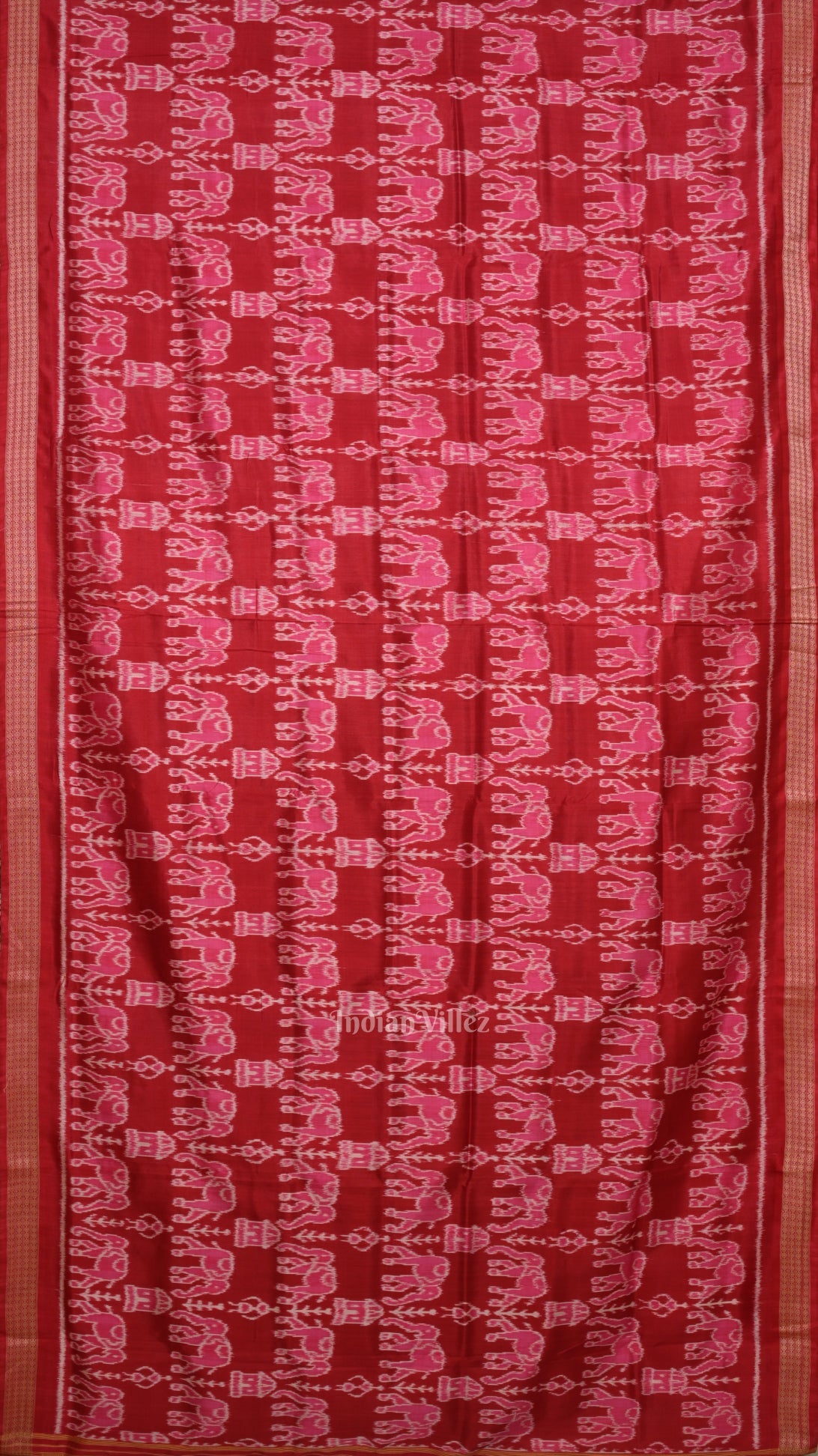 Maroon Red Tribal Theme Odisha Ikat  Khandua Silk Saree