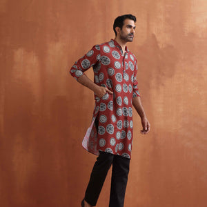 trueBrowns Men's Rust Printed Kurta