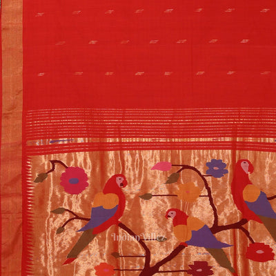 Red Butta Design Cotton Paithani Saree