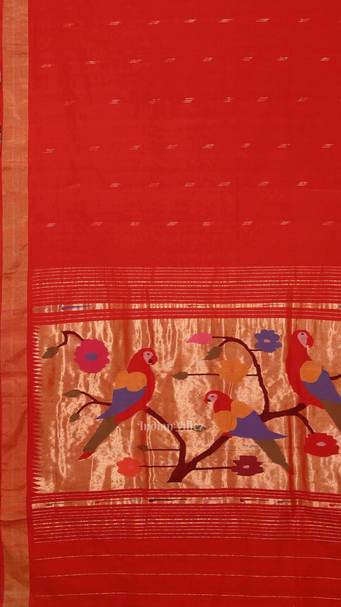 Red Butta Design Cotton Paithani Saree