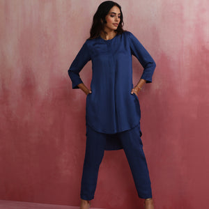 trueBrowns Blue Modal High Low Kurta Co-ord Set