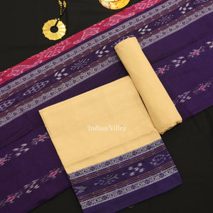 Purple with Cream Pasapali Sambalpuri Cotton Dress set with Dupatta