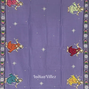 Lavender Radha Krishna Rasleela Hand-Painted Pattachitra Saree