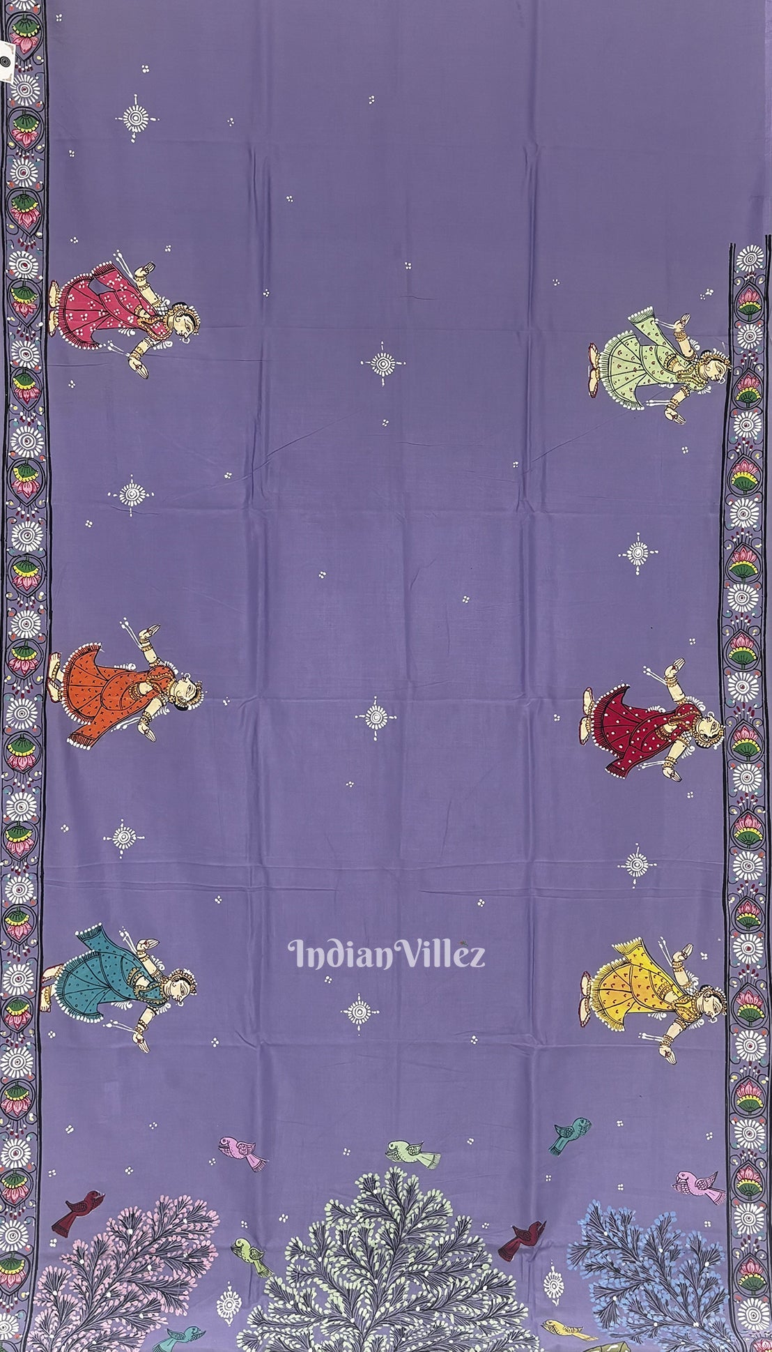 Lavender Radha Krishna Rasleela Hand-Painted Pattachitra Saree
