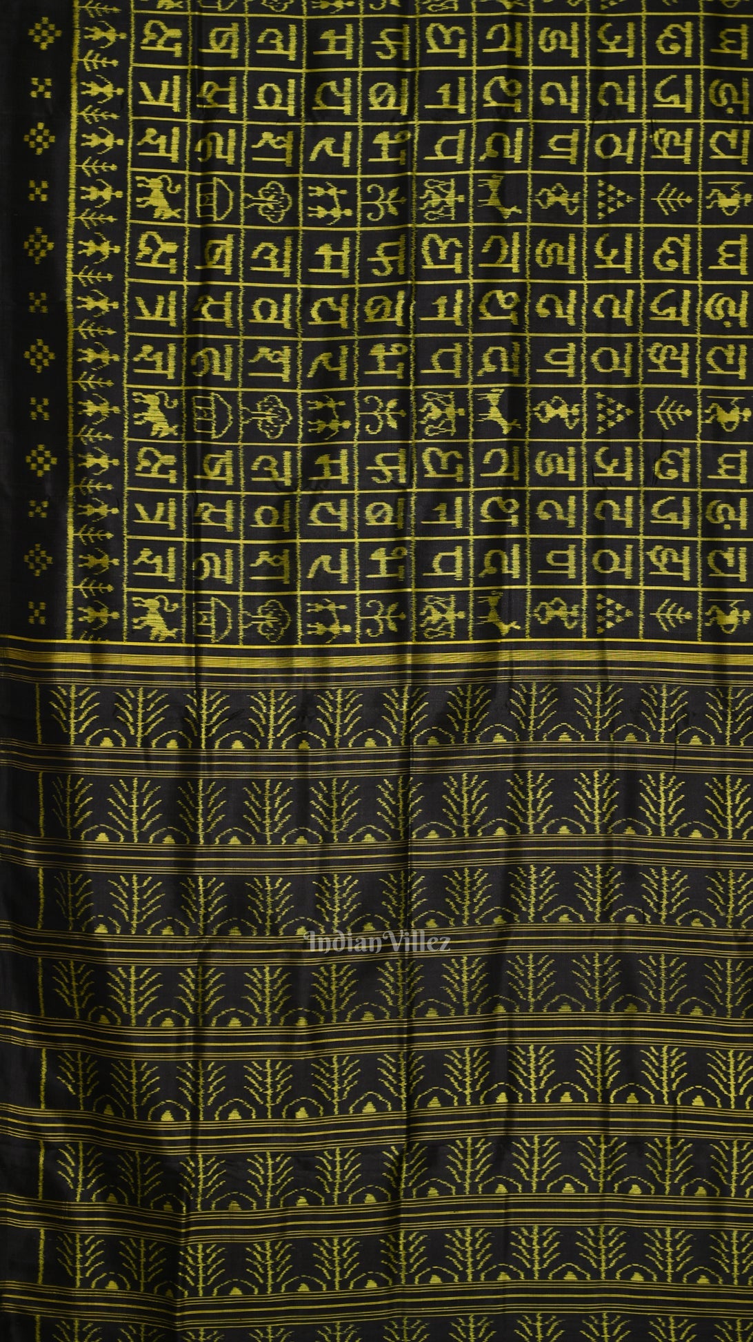 Black Hindi Varnamala Contemporary Designer Silk Saree