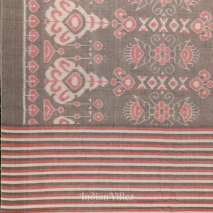 Cement Gray Dark Floral Theme Sambalpuri Pure Cotton Saree