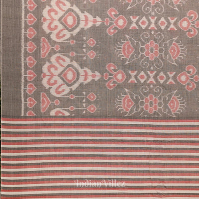 Cement Gray Dark Floral Theme Sambalpuri Pure Cotton Saree