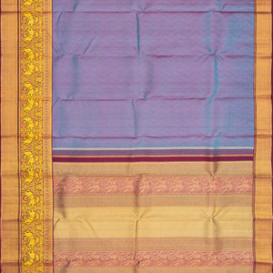 Cyan Handloom Silk Saree With Chevron Motifs & Kalamkaari Horse Motifs