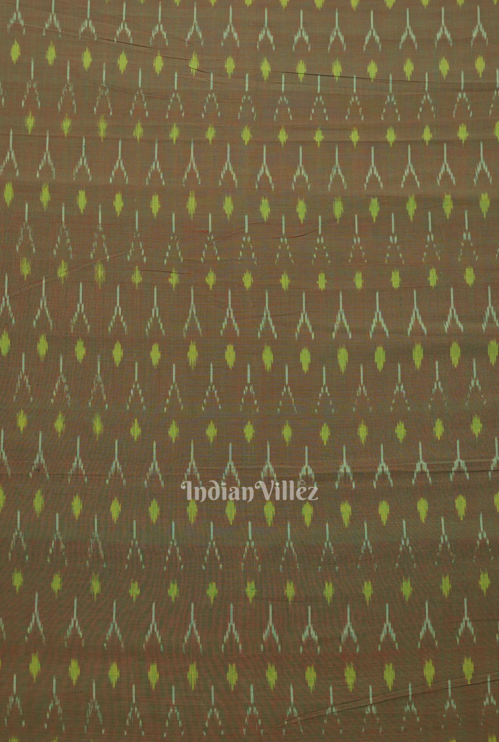 Moss Green Dual Tone Geometric Handwoven Pochampally Ikat Cotton Fabric