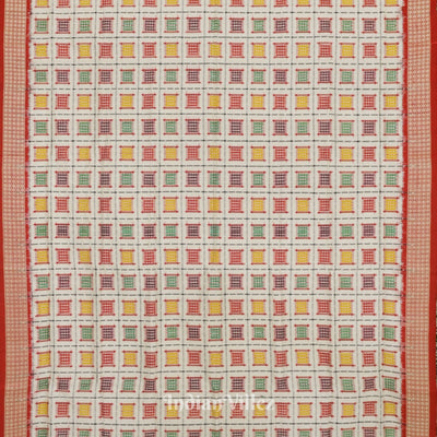White Ashwani Theme Odisha Ikat Sambalpuri Silk Saree
