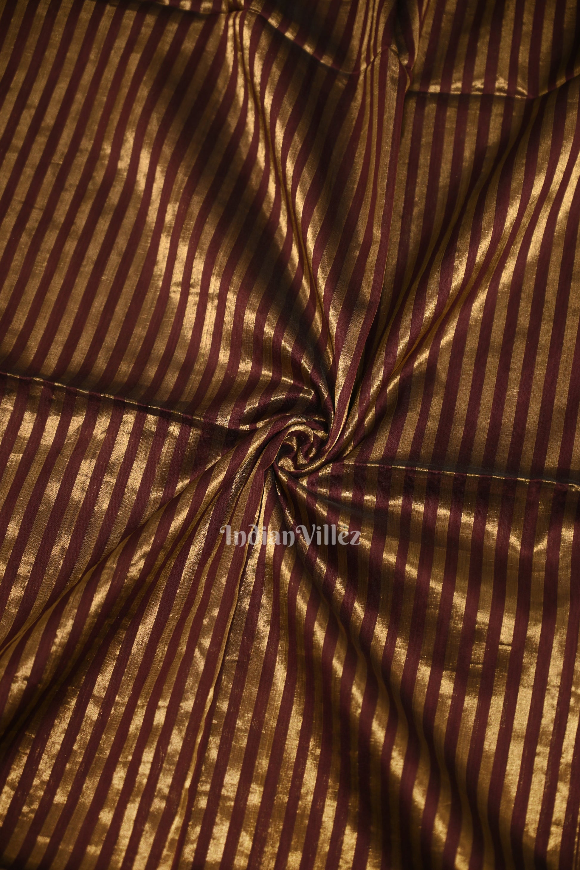 Maroon Stripped Pure Silk Cotton Maheshwari Saree