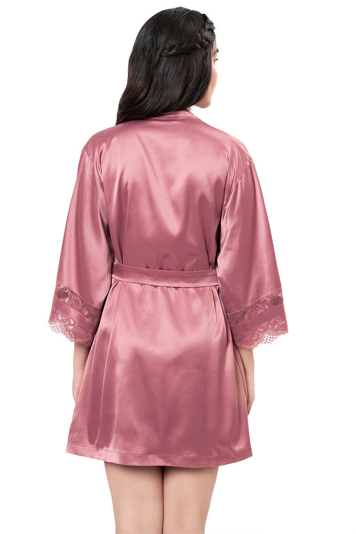 Eternal Bliss Satin Lace Robe - Messa Rose