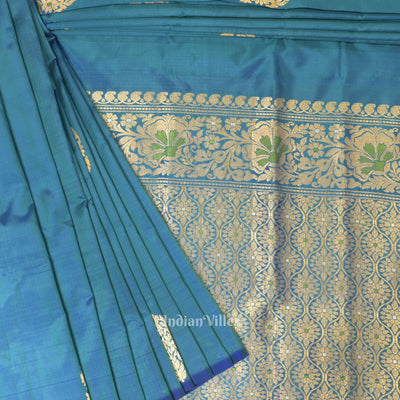 Peacock Blue Designer Katan Banarasi Silk Saree
