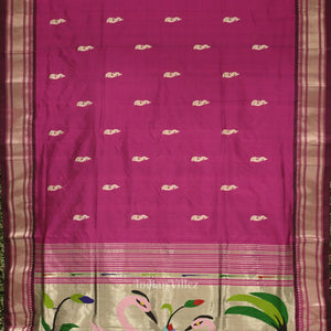 Exclusive Purple Wine Peacock Butti Paithani Silk Saree