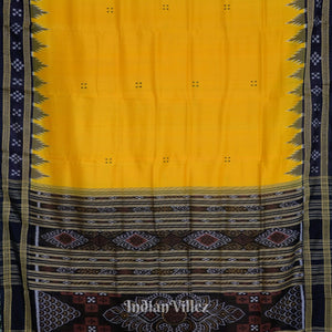 Yellow Butta Design Border Pasapali Odisha Ikat Khandua Silk Saree
