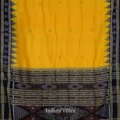 Yellow Butta Design Border Pasapali Odisha Ikat Khandua Silk Saree