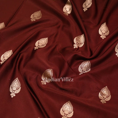 Deep Maroon Soft Pure Mashru Satin Silk Banarasi Saree