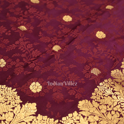 Wine Purple Soft Pure Mashru Satin Silk Banarasi Saree