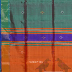 Light Blue Orange Pure Bishnupuri Silk Saree