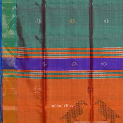 Light Blue Orange Pure Bishnupuri Silk Saree