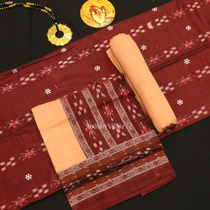 Maroon Cream Flower Buti Odisha Ikat  Sambalpuri Dress Set & Dupatta