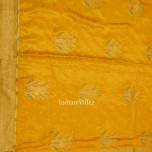 Authentic Mustard Yellow with Golden Broder Mashru Satin Silk Banarasi Saree