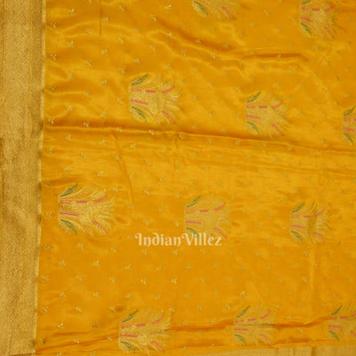 Authentic Mustard Yellow with Golden Broder Mashru Satin Silk Banarasi Saree