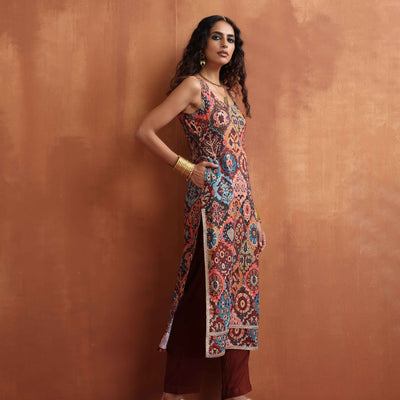 trueBrowns Cola Print Straight Kurta Set