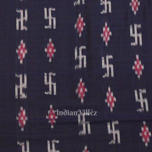 Navy Blue Blue Swastik Sambalpuri Ikat Cotton Fabric