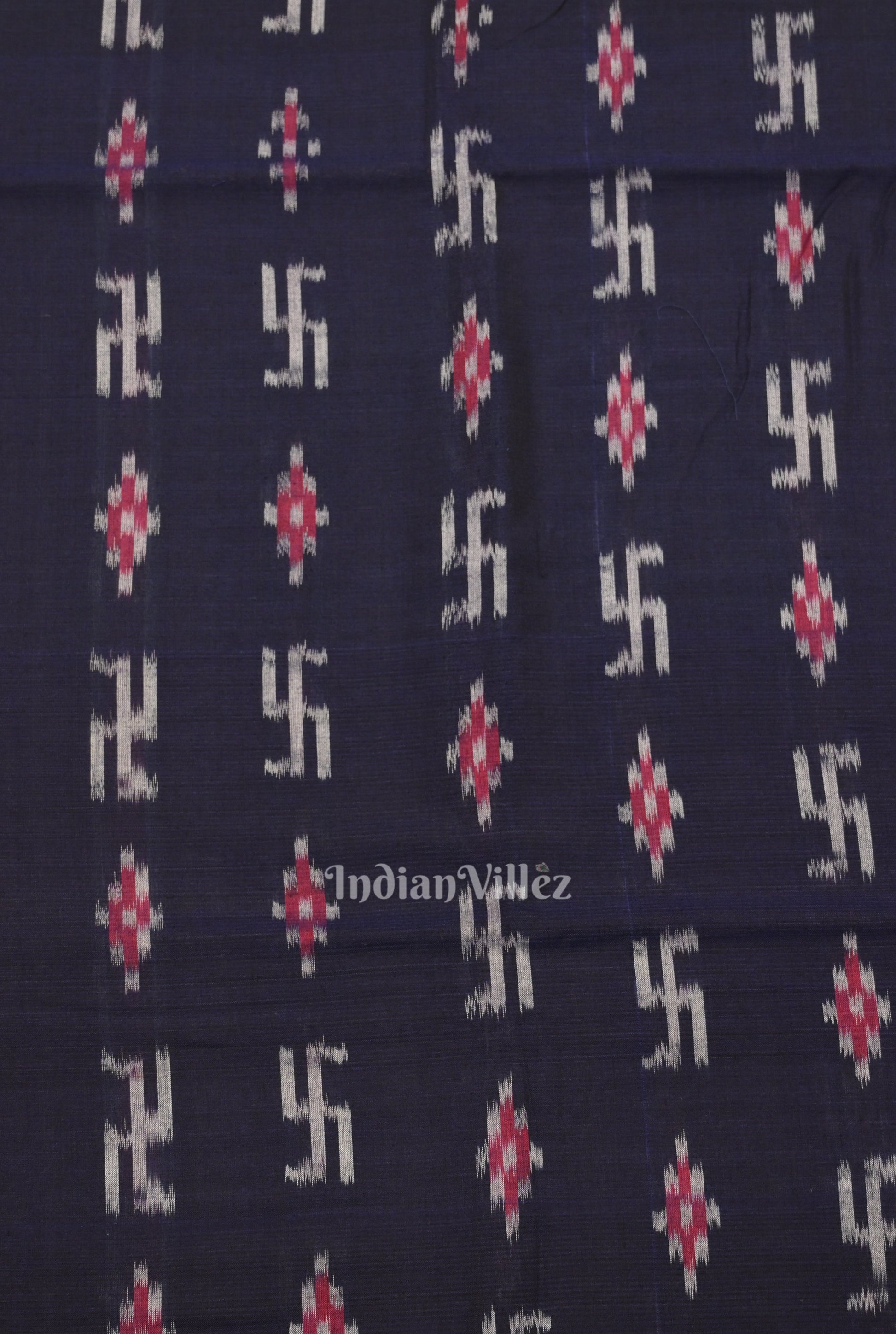 Navy Blue Blue Swastik Sambalpuri Ikat Cotton Fabric