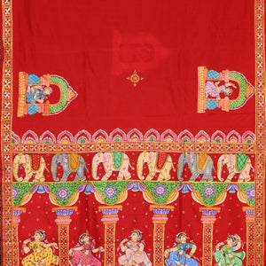 Red Elephant Nartaki Pattachitra Pure Silk Saree