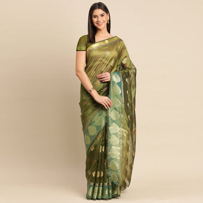 Mehendi Woven Organza Saree