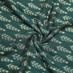 Dark Green Leaf Motif Sambalpuri Odisha Ikat Cotton Fabric