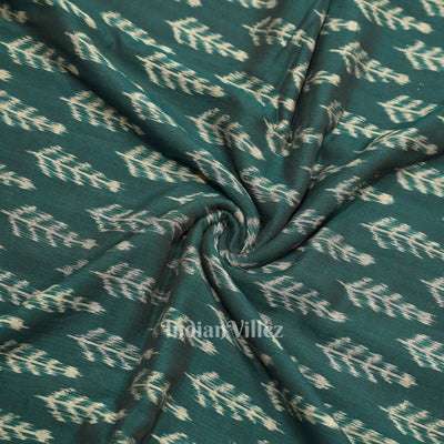 Dark Green Leaf Motif Sambalpuri Odisha Ikat Cotton Fabric