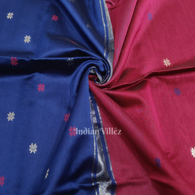 Purple Wine with Blue Pure Silk Cotton Maheshwari Saree