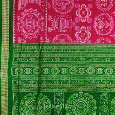Rani Pink with Green Sambalpuri Silk Saree