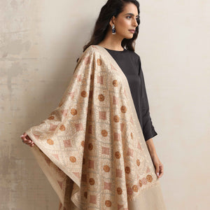 trueBrowns Beige Embroidered Woollen Stole